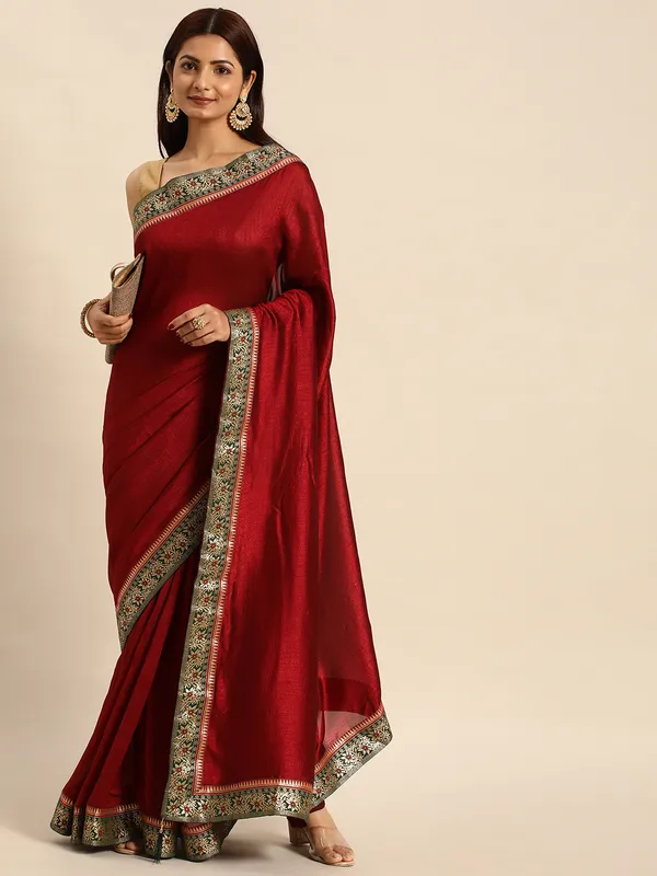 Maroon_Vichitra_Silk_Fancy_Border_with_Fancy_Blouse_Beautiful_Saree