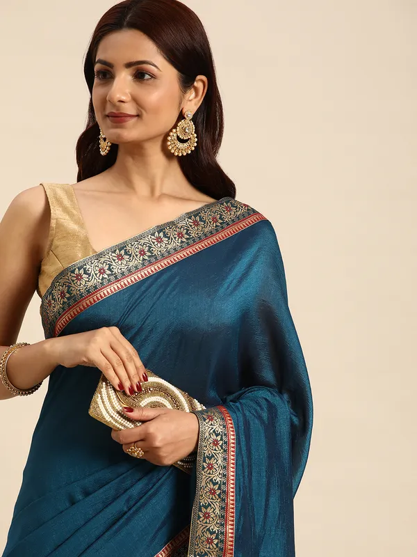 Blue_Vichitra_Silk_Fancy_Border_with_Fancy_Blouse_Beautiful_Saree
