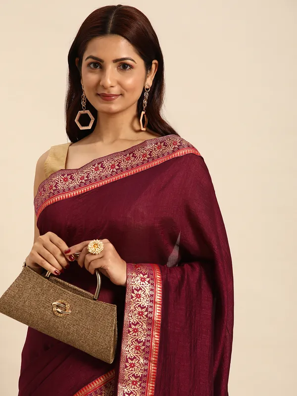 Indian_Women_Brown__Vichitra_Silk_Fancy_Border_with_Fancy_Blouse_Beautiful_Saree