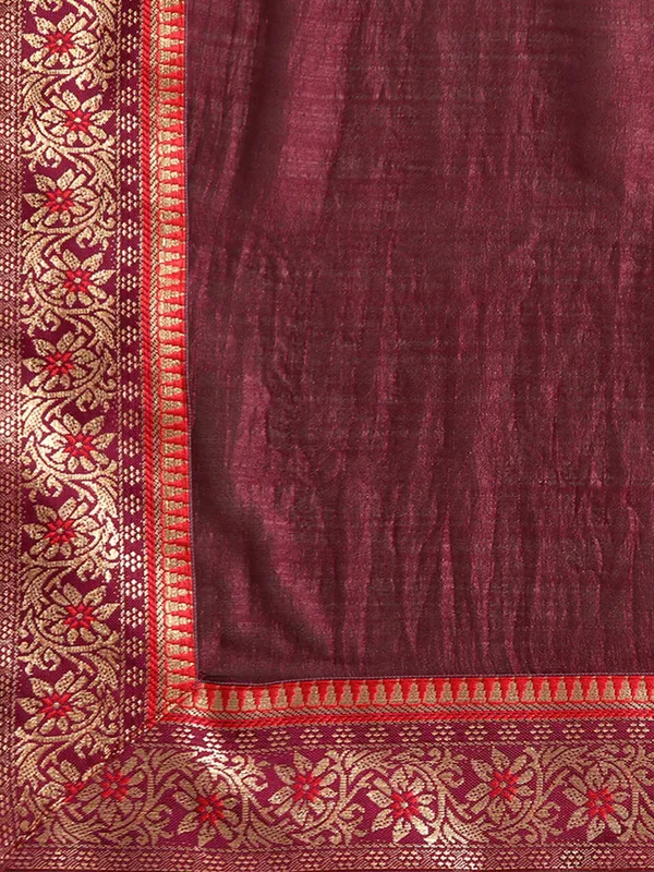 Indian_Women_Brown__Vichitra_Silk_Fancy_Border_with_Fancy_Blouse_Beautiful_Saree