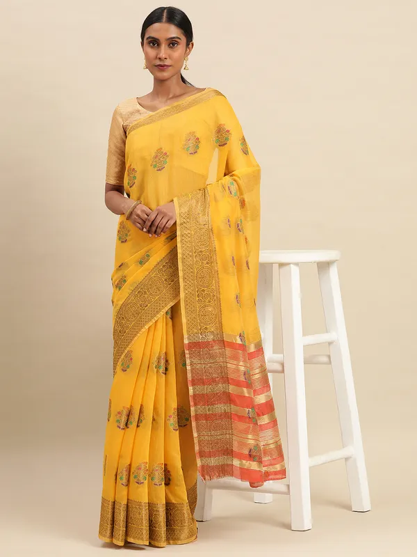 Yellow__Cotton_Silk_Saree