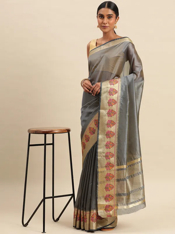 Grey_Organza_Silk_Saree