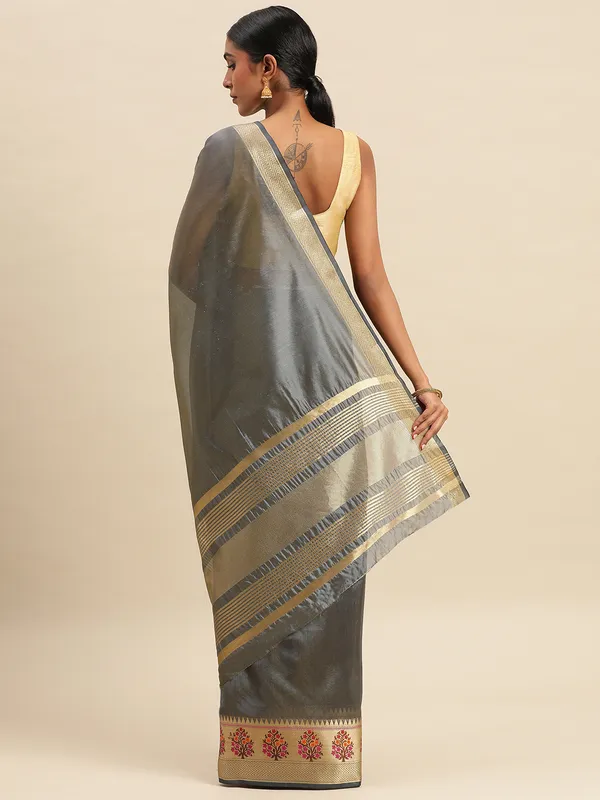 Grey_Organza_Silk_Saree