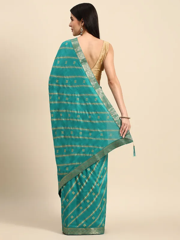 Indian_Women_Turquoise_Green_Vichitra_Silk_Foil_Work
