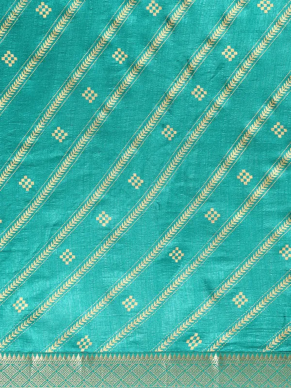Indian_Women_Turquoise_Green_Vichitra_Silk_Foil_Work