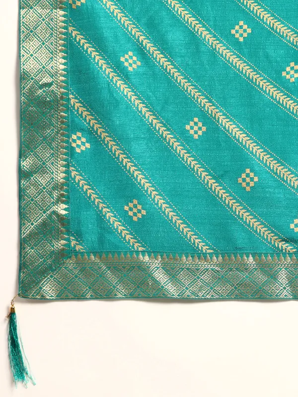 Indian_Women_Turquoise_Green_Vichitra_Silk_Foil_Work