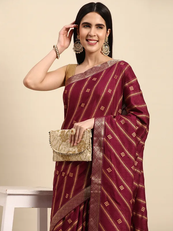 Indian_Women_Wine_Vichitra_Silk_Foil_Work