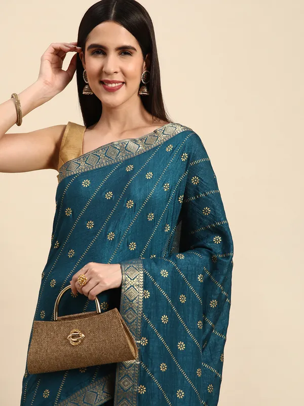 Indian_Women_Blue_Vichitra_Silk_Foil_Work