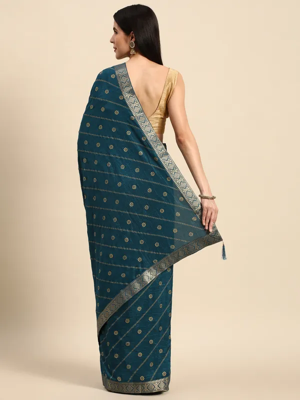Indian_Women_Blue_Vichitra_Silk_Foil_Work
