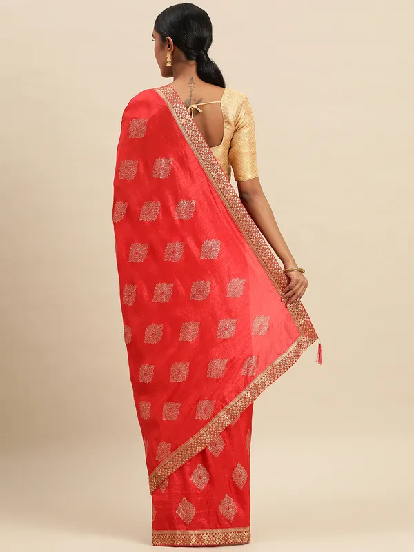 Red_Komal_Silk__Saree_Fancy_Border_With_Foil