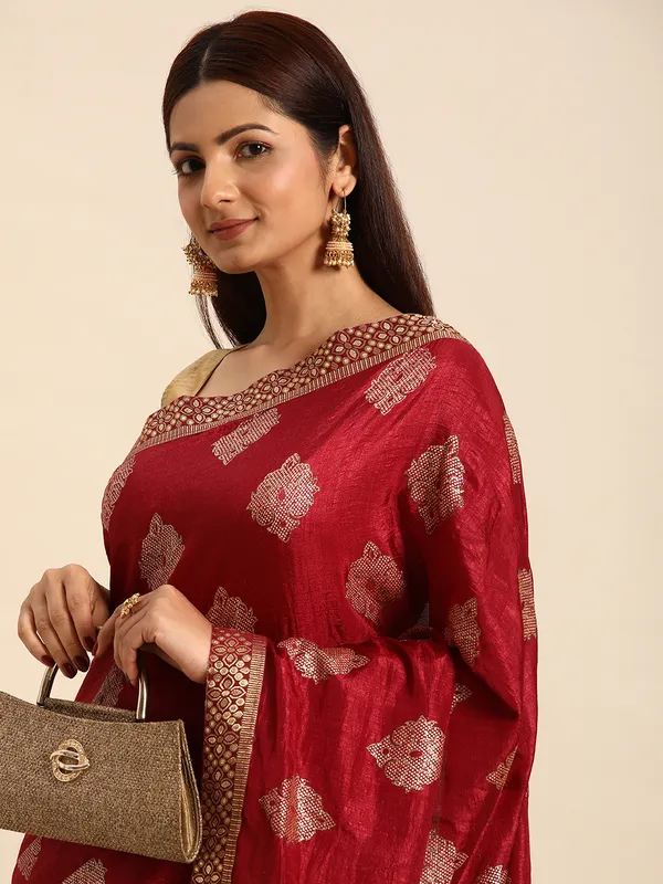 Maroon__Komal_Silk__Saree_Fancy_Border_With_Foil