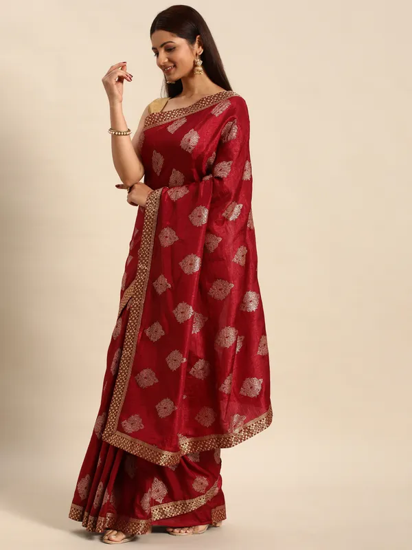 Maroon__Komal_Silk__Saree_Fancy_Border_With_Foil