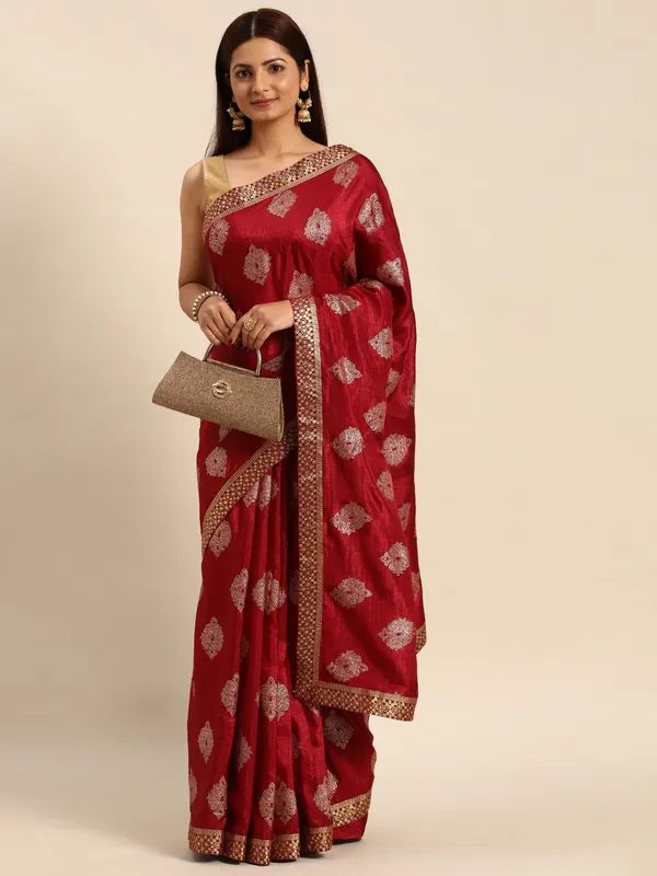 Maroon__Komal_Silk__Saree_Fancy_Border_With_Foil