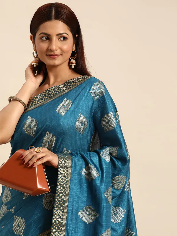 Blue_Komal_Silk__Saree_Fancy_Border_With_Foil