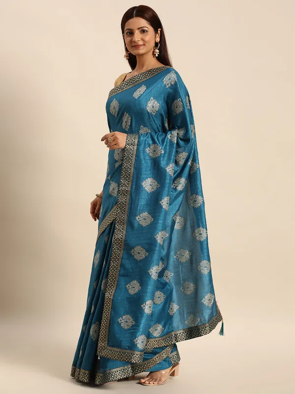 Blue_Komal_Silk__Saree_Fancy_Border_With_Foil
