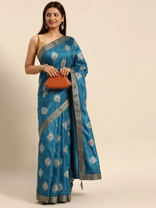 Blue_Komal_Silk__Saree_Fancy_Border_With_Foil