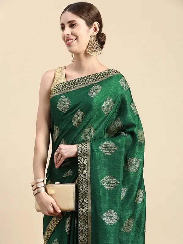 Green__Komal_Silk__Saree_Fancy_Border_With_Foil