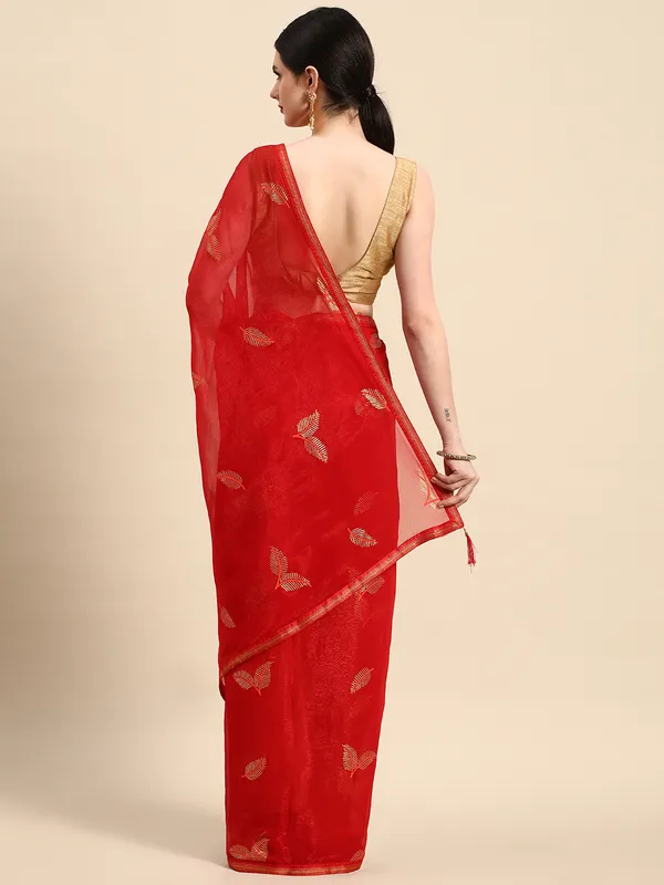 Indian_Women_Red_Shimmer__Full_Saree_Fancy_Border_with_sequence_work_Beautiful_saree