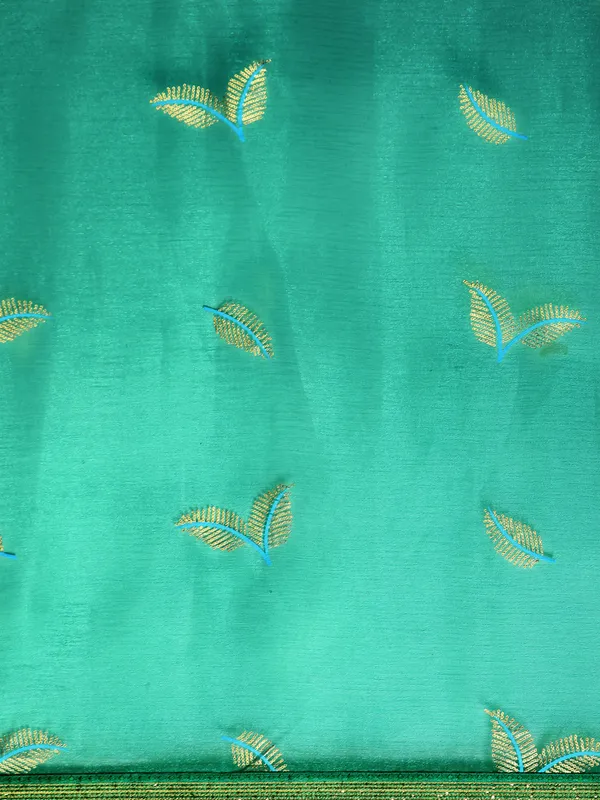 Indian_Women_Turquoise_Blue_Shimmer__Full_Saree_Fancy_Border_with_sequence_work_Beautiful_saree