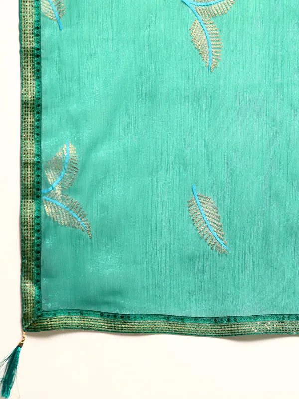 Indian_Women_Turquoise_Blue_Shimmer__Full_Saree_Fancy_Border_with_sequence_work_Beautiful_saree
