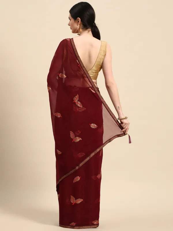 Indian_Women_Maroon_Shimmer__Full_Saree_Fancy_Border_with_sequence_work_Beautiful_saree