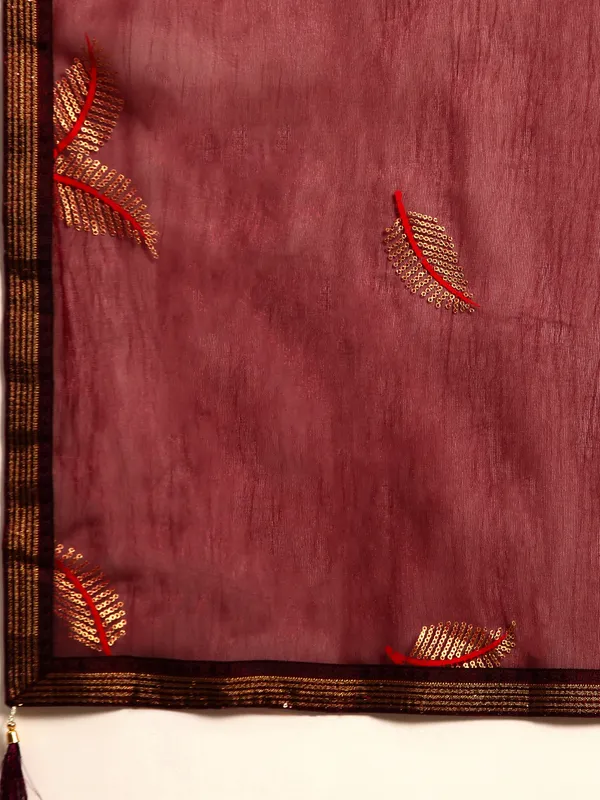Indian_Women_Maroon_Shimmer__Full_Saree_Fancy_Border_with_sequence_work_Beautiful_saree