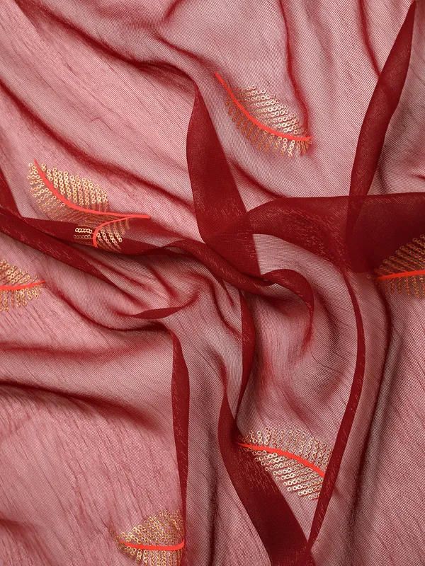 Indian_Women_Maroon_Shimmer__Full_Saree_Fancy_Border_with_sequence_work_Beautiful_saree