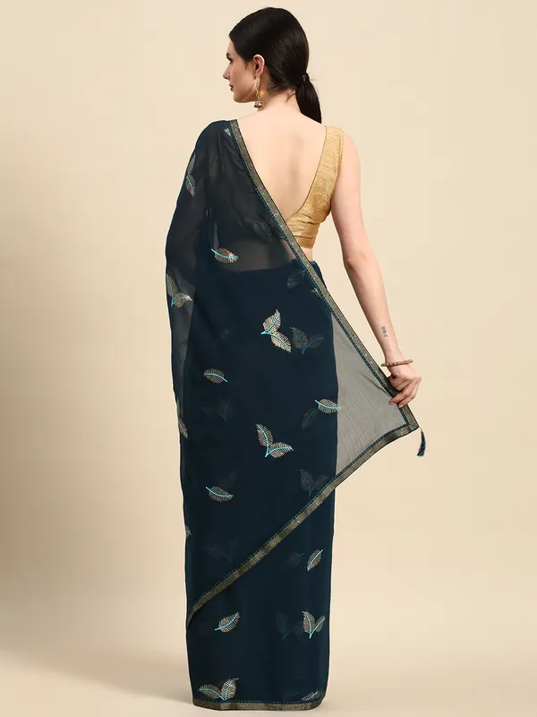 Indian_Women_Blue_Shimmer__Full_Saree_Fancy_Border_with_sequence_work_Beautiful_saree