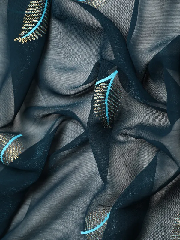 Indian_Women_Blue_Shimmer__Full_Saree_Fancy_Border_with_sequence_work_Beautiful_saree