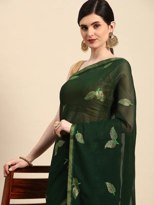 Indian_Women_Green_Shimmer__Full_Saree_Fancy_Border_with_sequence_work_Beautiful_saree