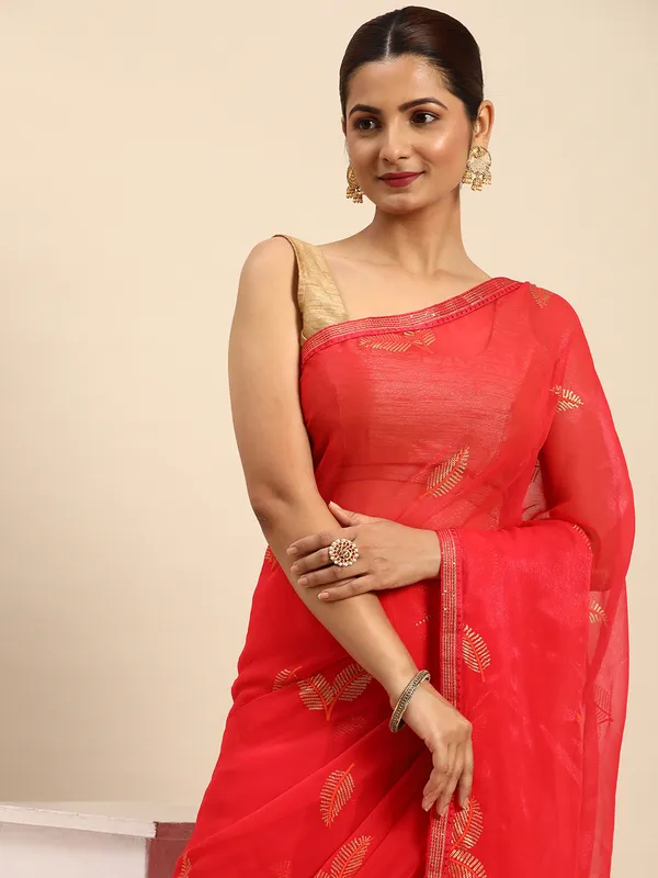Indian_Women_Pink_Shimmer__Full_Saree_Fancy_Border_with_sequence_work_Beautiful_saree