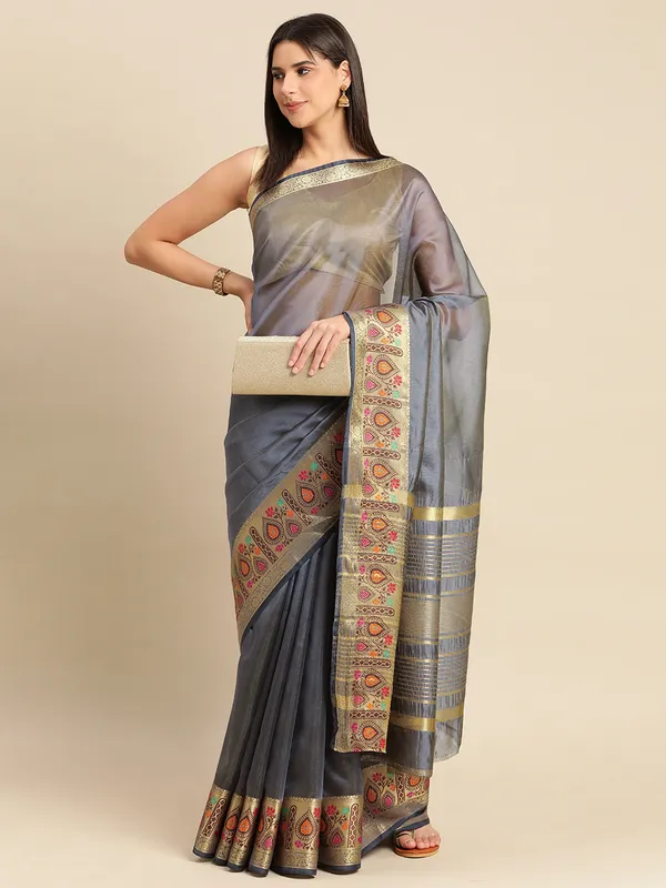 Grey_Shimmer_Silk_Saree