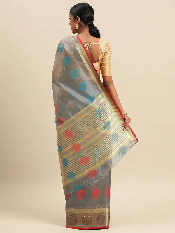 Grey_Organza_Silk_Saree