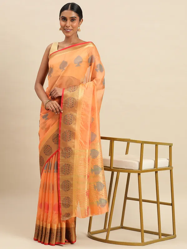 Peach_Organza_Silk_Saree