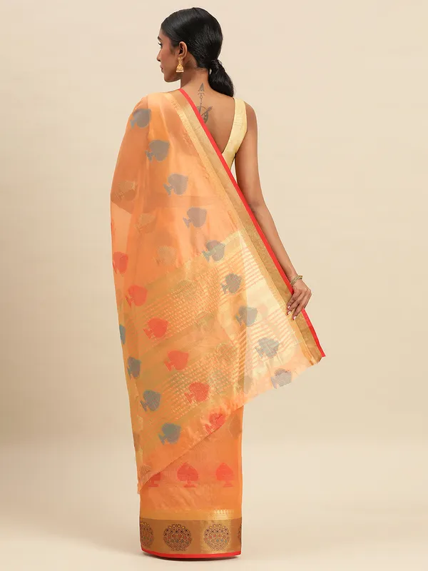 Peach_Organza_Silk_Saree