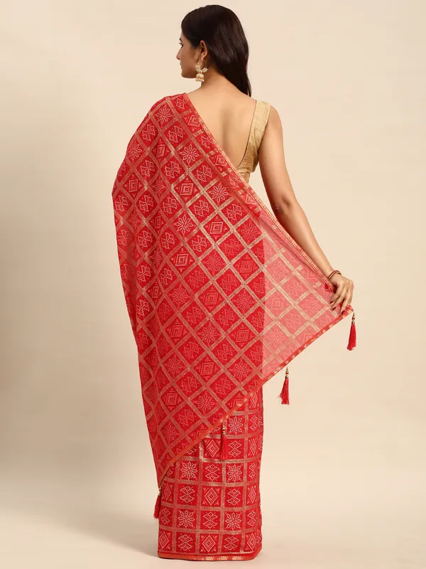 Indian_Women_Red_Zomato_Bandhani_Foil_Work_Beautiful_Saree