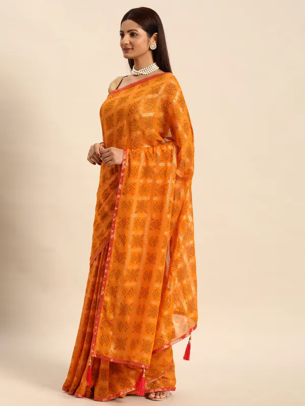Yellow_Zomato_Bandhani_Foil_Work_Beautiful_Saree
