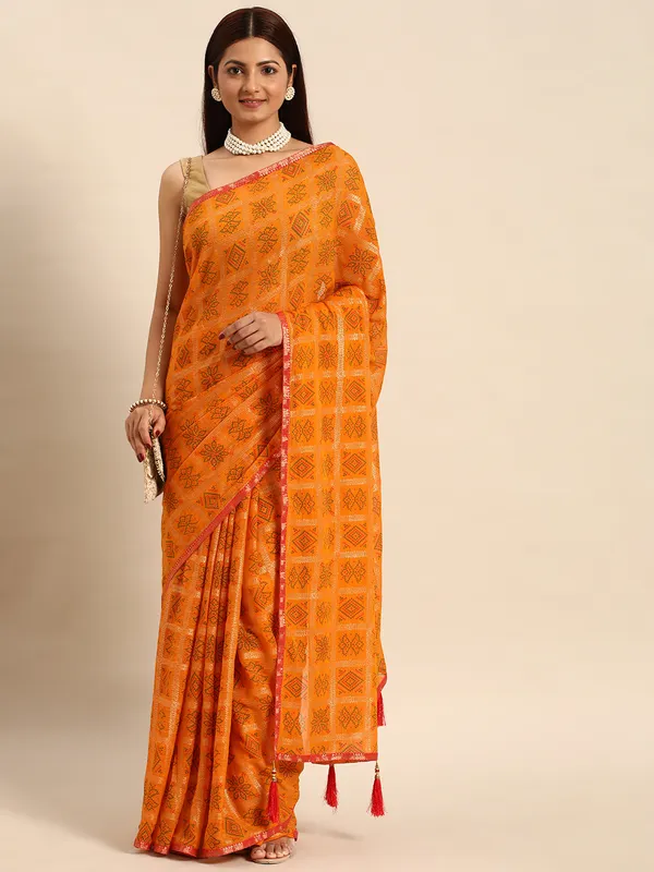 Yellow_Zomato_Bandhani_Foil_Work_Beautiful_Saree