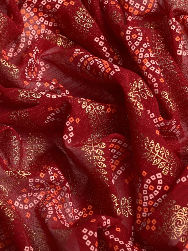 Indian_Women_Maroon_Zomato_Bandhani_Foil_Work_Beautiful_Saree