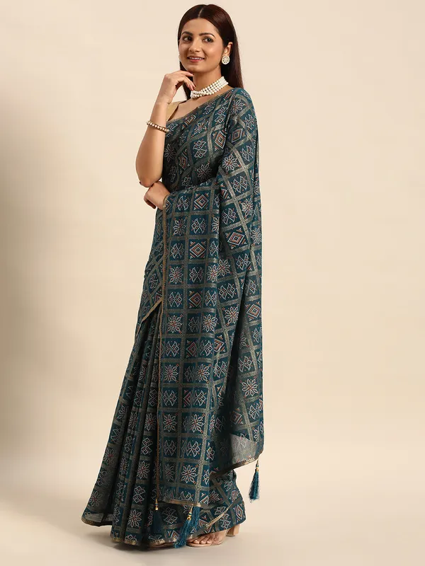 Blue_Zomato_Bandhani_Foil_Work_Beautiful_Saree
