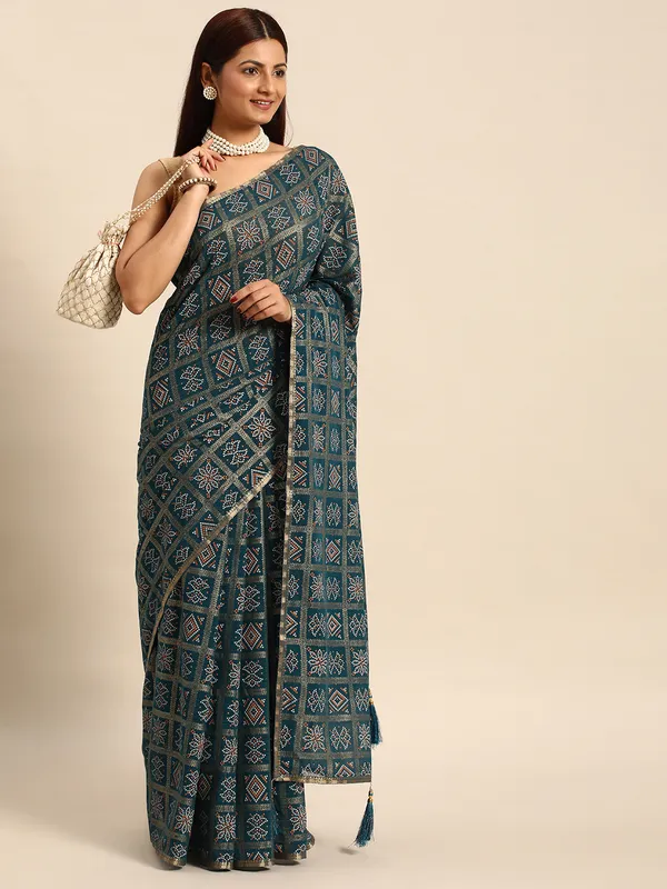 Blue_Zomato_Bandhani_Foil_Work_Beautiful_Saree