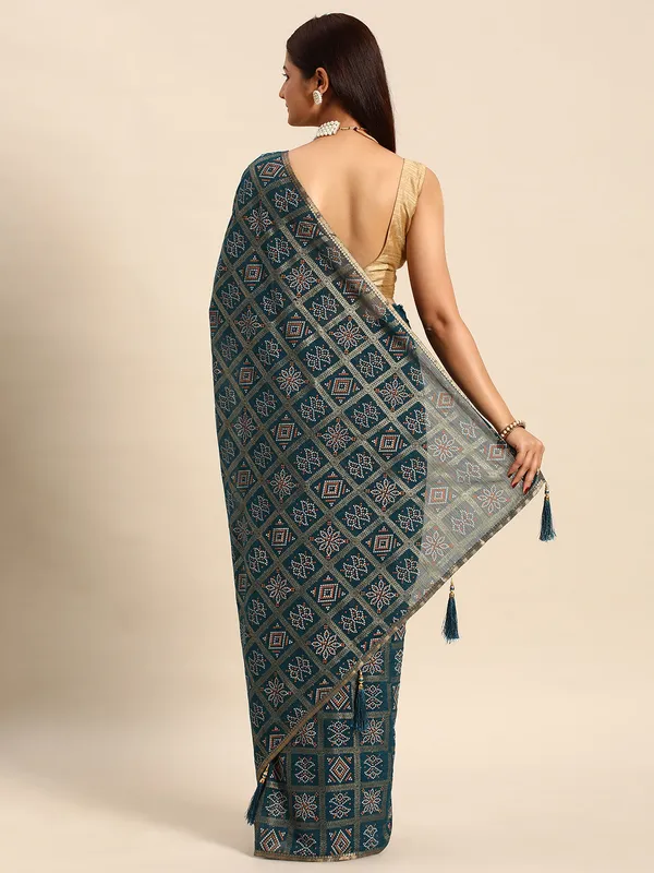 Blue_Zomato_Bandhani_Foil_Work_Beautiful_Saree