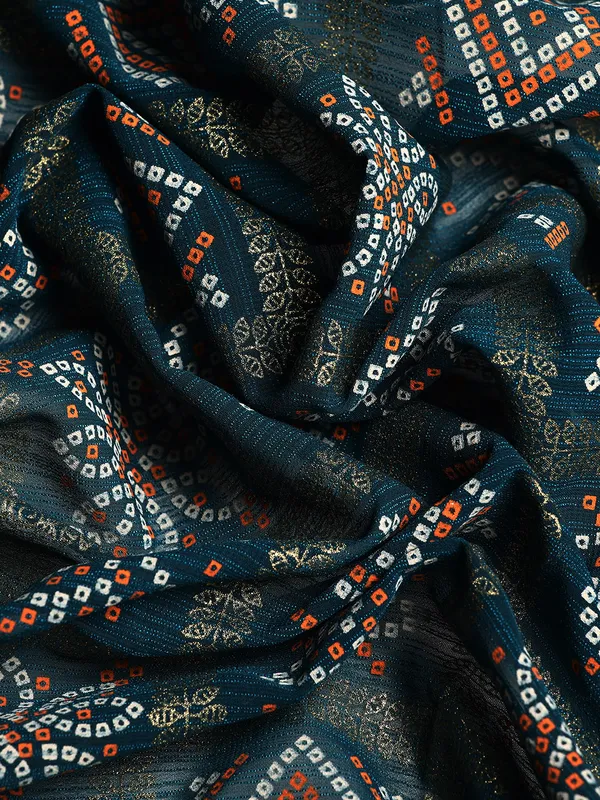 Blue_Zomato_Bandhani_Foil_Work_Beautiful_Saree