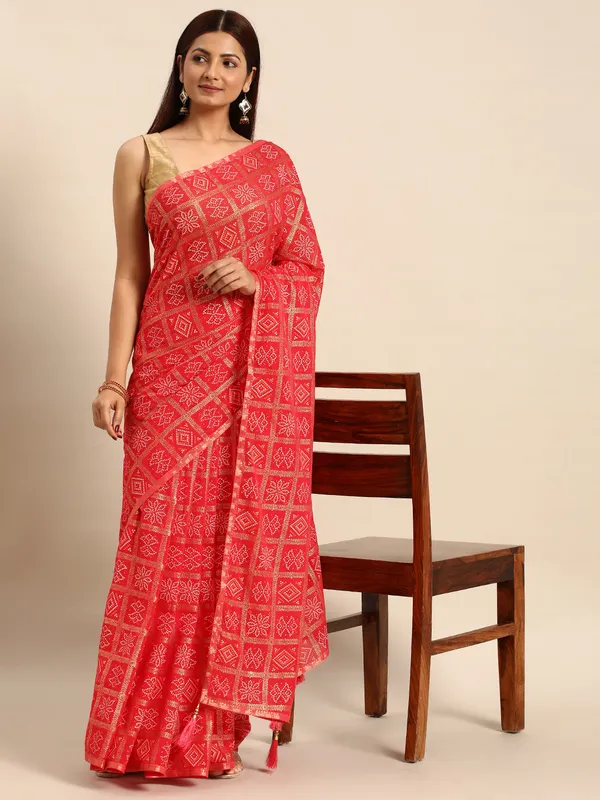 Pink_Zomato_Bandhani_Foil_Work_Beautiful_Saree