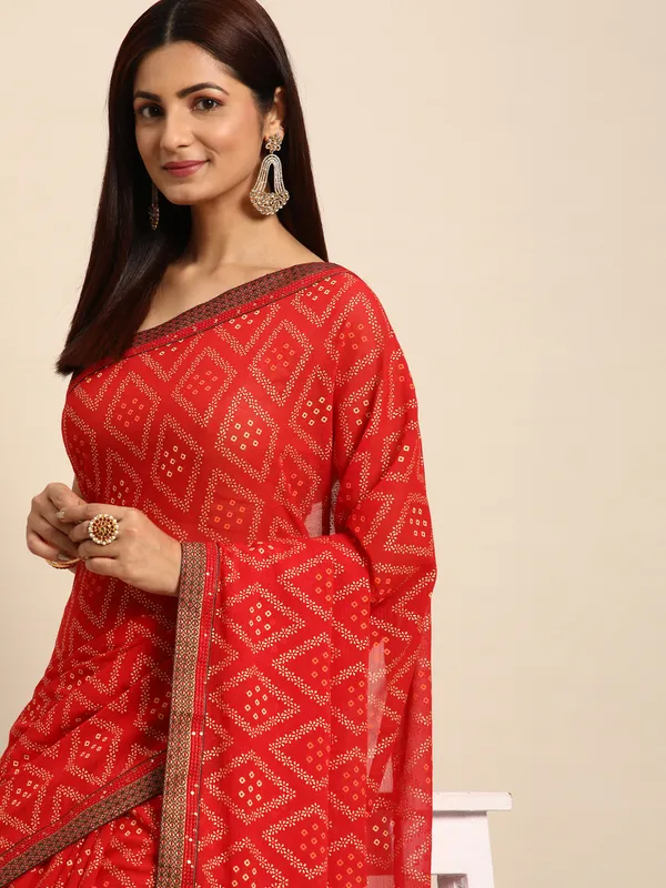 Red_Zomato__Full_Saree_Fancy_Border_With_Foil_Bandhni_Print_Saree