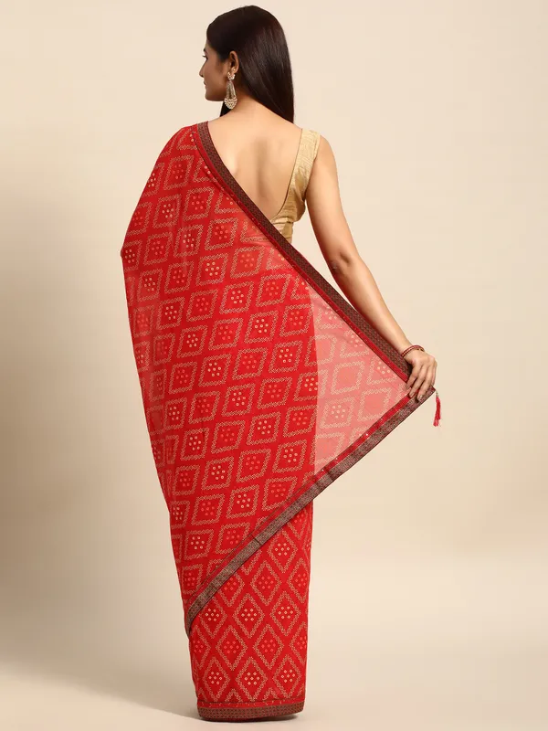 Red_Zomato__Full_Saree_Fancy_Border_With_Foil_Bandhni_Print_Saree