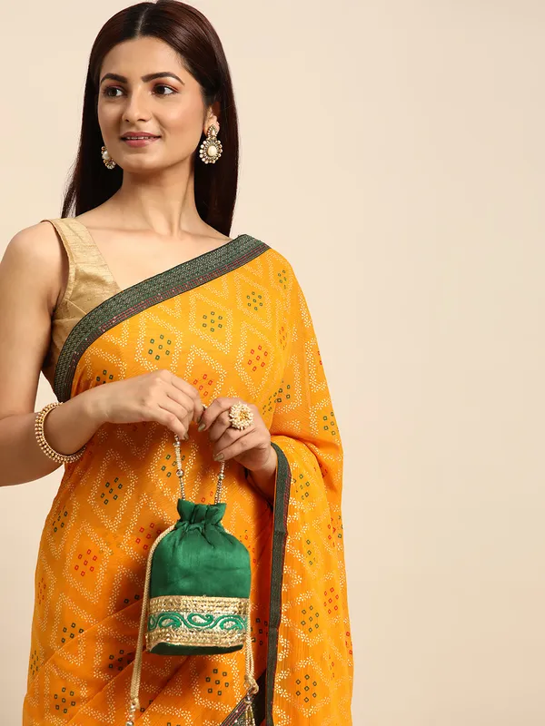 Yellow_Zomato__Full_Saree_Fancy_Border_With_Foil_Bandhni_Print_Saree