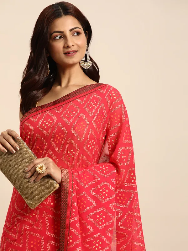 Pink_Zomato__Full_Saree_Fancy_Border_With_Foil_Bandhni_Print_Saree