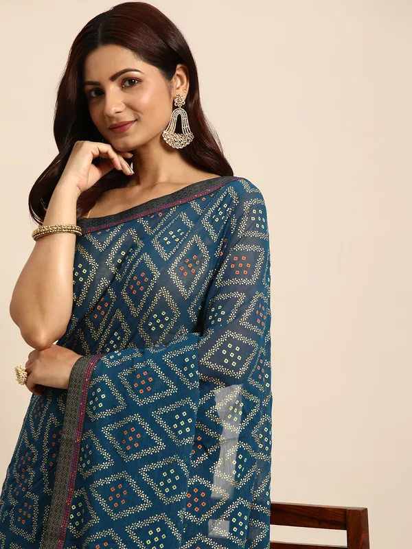 Blue_Zomato__Full_Saree_Fancy_Border_With_Foil_Bandhni_Print_Saree