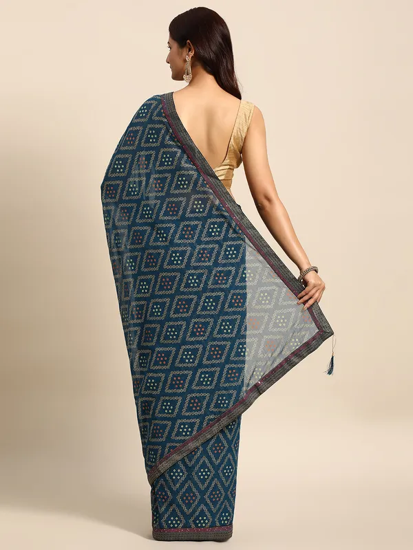 Blue_Zomato__Full_Saree_Fancy_Border_With_Foil_Bandhni_Print_Saree